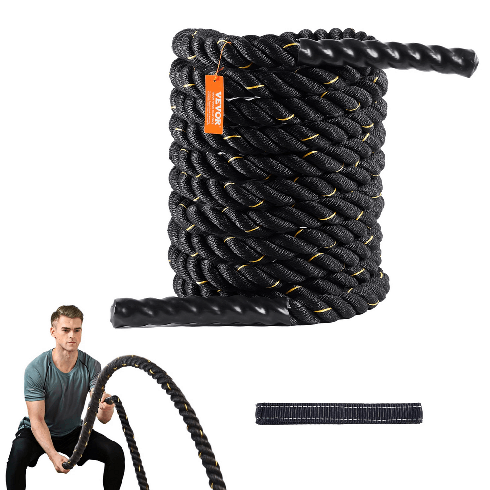 30 ft Heavy Weighted Battle Training Rope - SF3493 for strength and cardio, durable polyester with protective sleeves, unisex fitness tool.