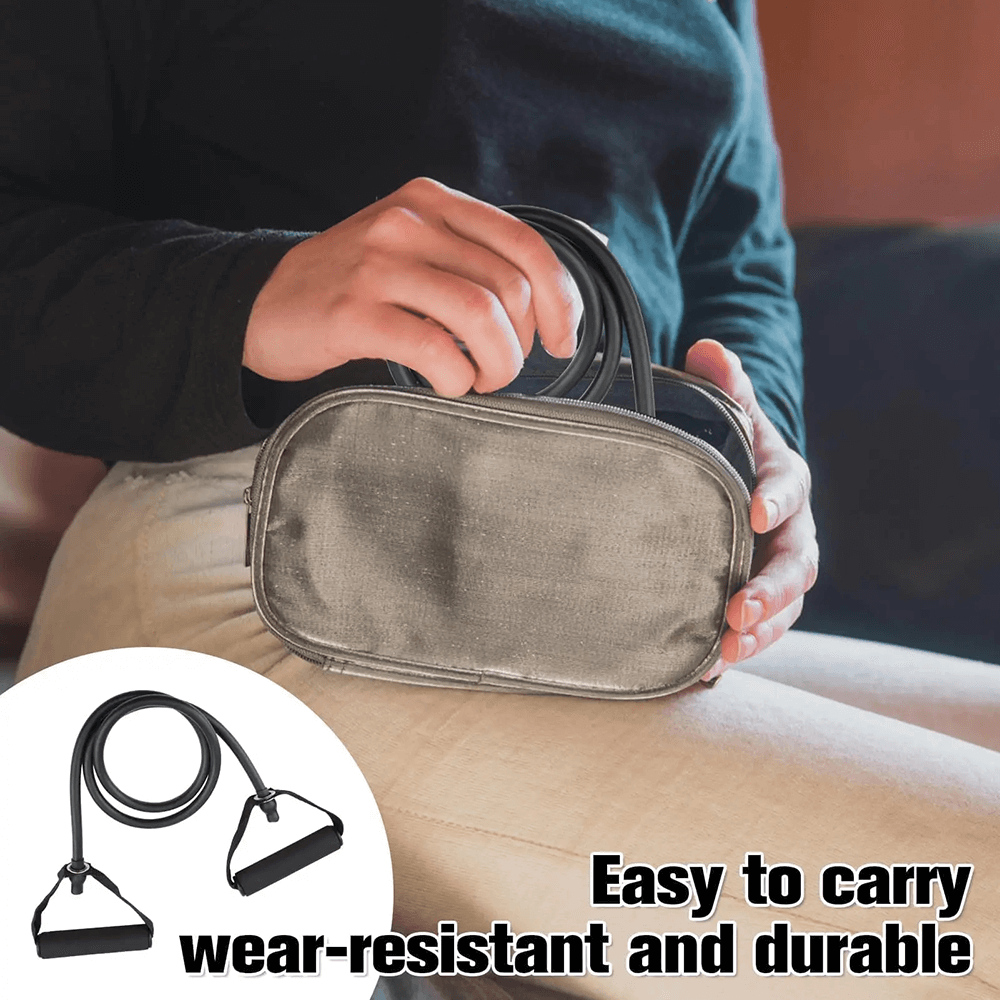 Person holding 30lb Resistance Exercise Strap with Handles - SF3429, showcasing portability and durability for fitness workouts.