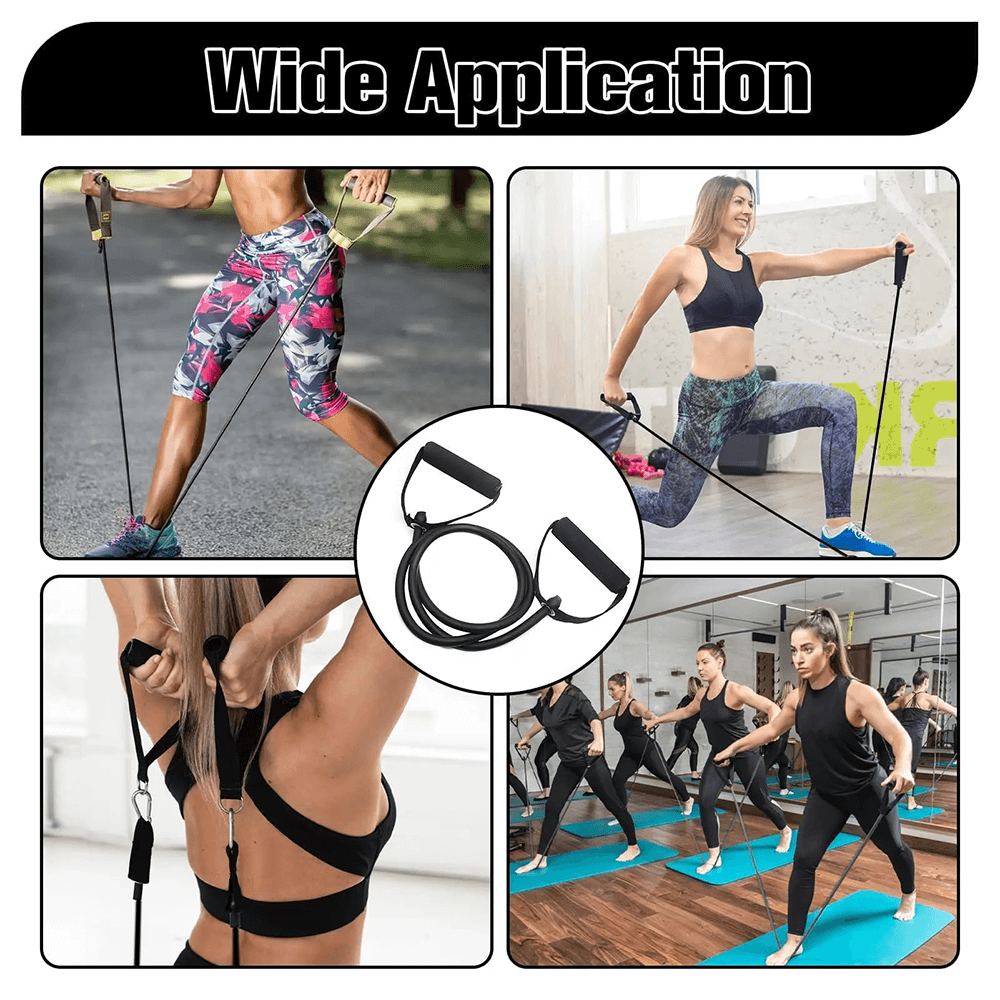 People exercising with the 30lb Resistance Exercise Strap with Handles - SF3429, showcasing its wide application in workouts.
