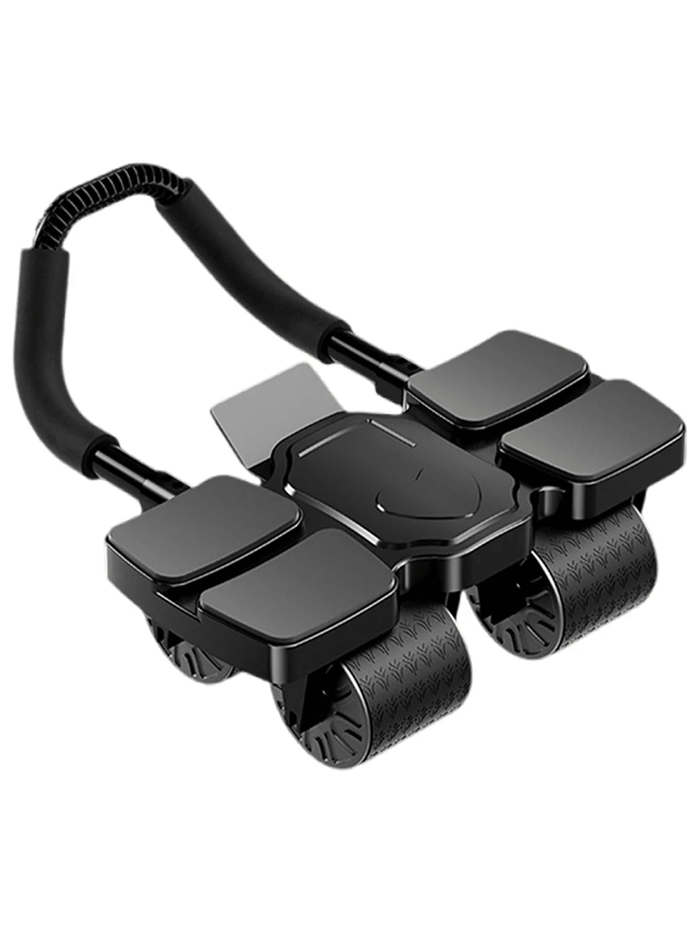 4-wheel adjustable ab roller trainer for home gym workouts, featuring ergonomic handles for core strength training.