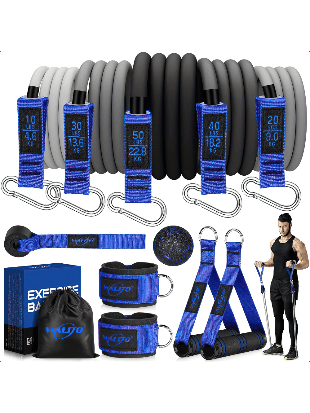 5-level resistance bands set SF2998 with handles, ankle straps, and door anchor for strength training and muscle toning.