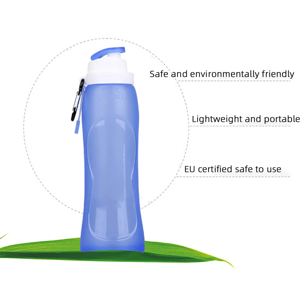 500ml Silicone Foldable Water Bottle for Travel - SF3484, blue, lightweight, eco-friendly, perfect for outdoor adventures.