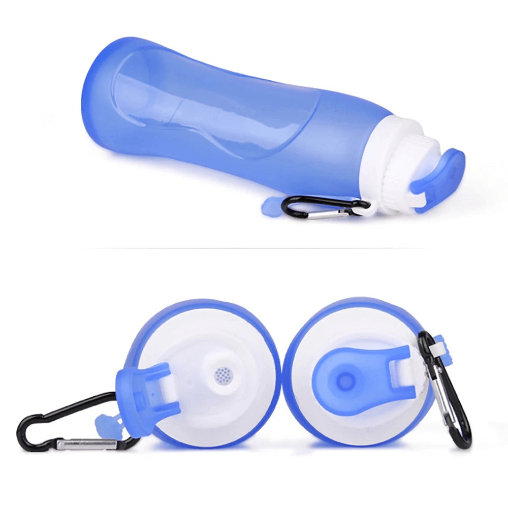 500ml Silicone Foldable Water Bottle for Travel - SF3484 with carabiner clip, perfect for hiking, running, and camping.