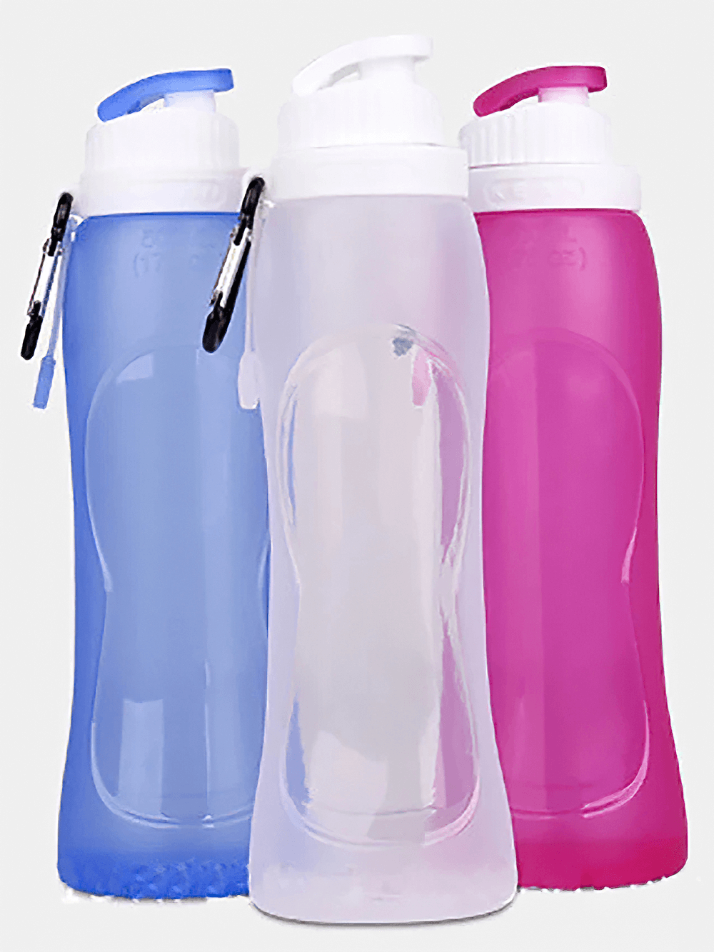 Colorful 500ml Silicone Foldable Water Bottle for Travel - SF3484 with carabiner clips, perfect for running, hiking, and camping.