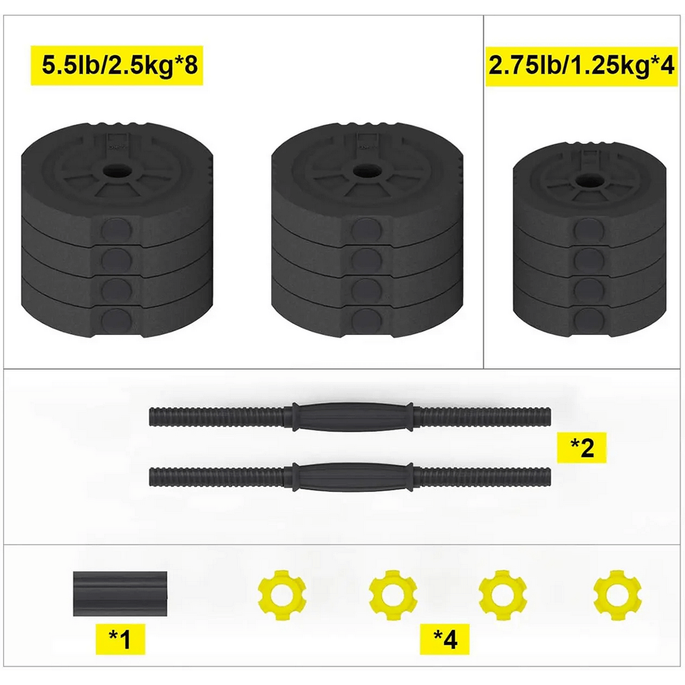 Adjustable dumbbell and barbell set with durable plates, spin-lock collars, non-slip handles, and connector for home gym workouts.