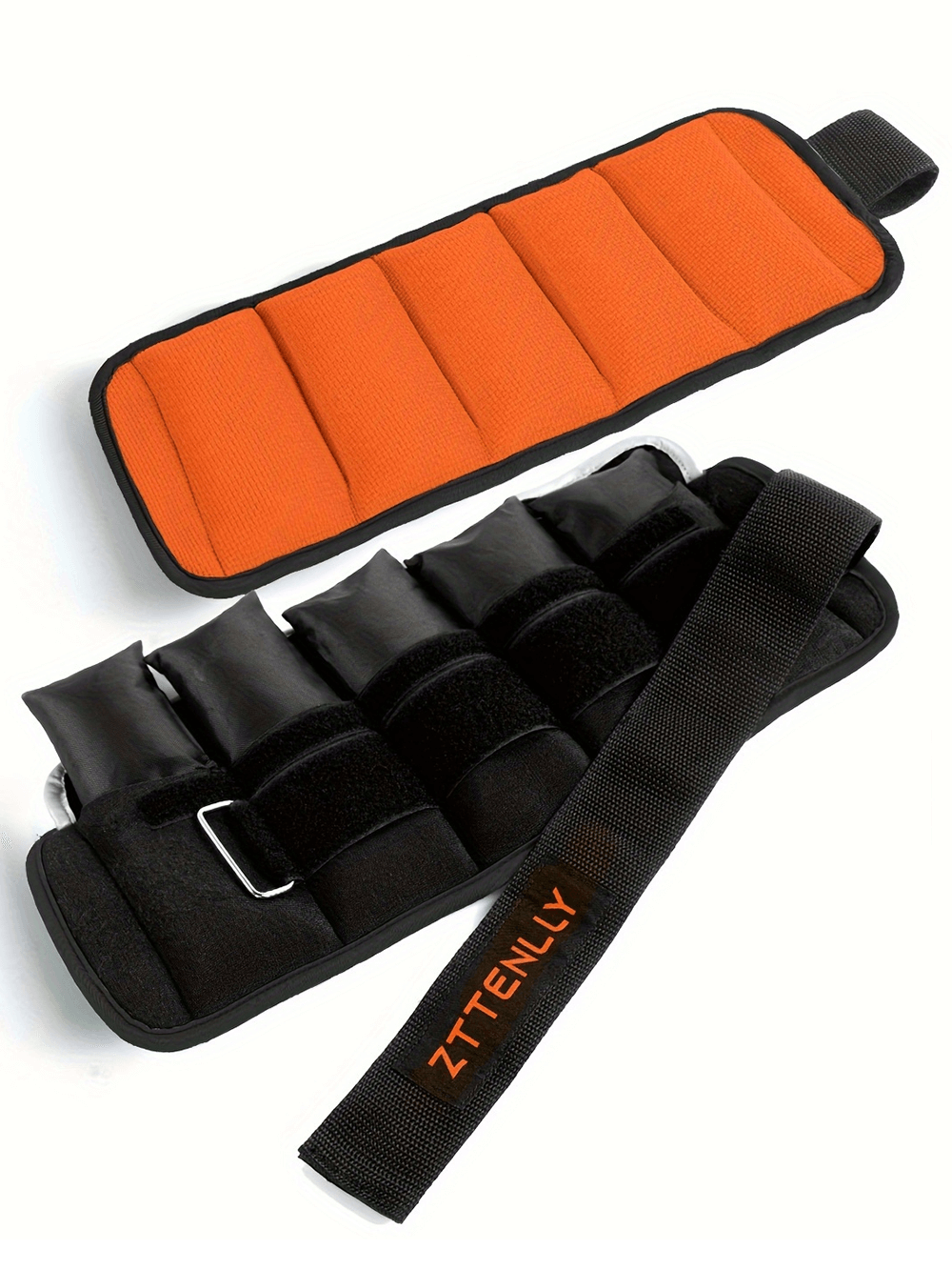 5lb pair adjustable ankle weights with secure straps for strength training in orange and black, perfect for leg workouts and muscle toning.