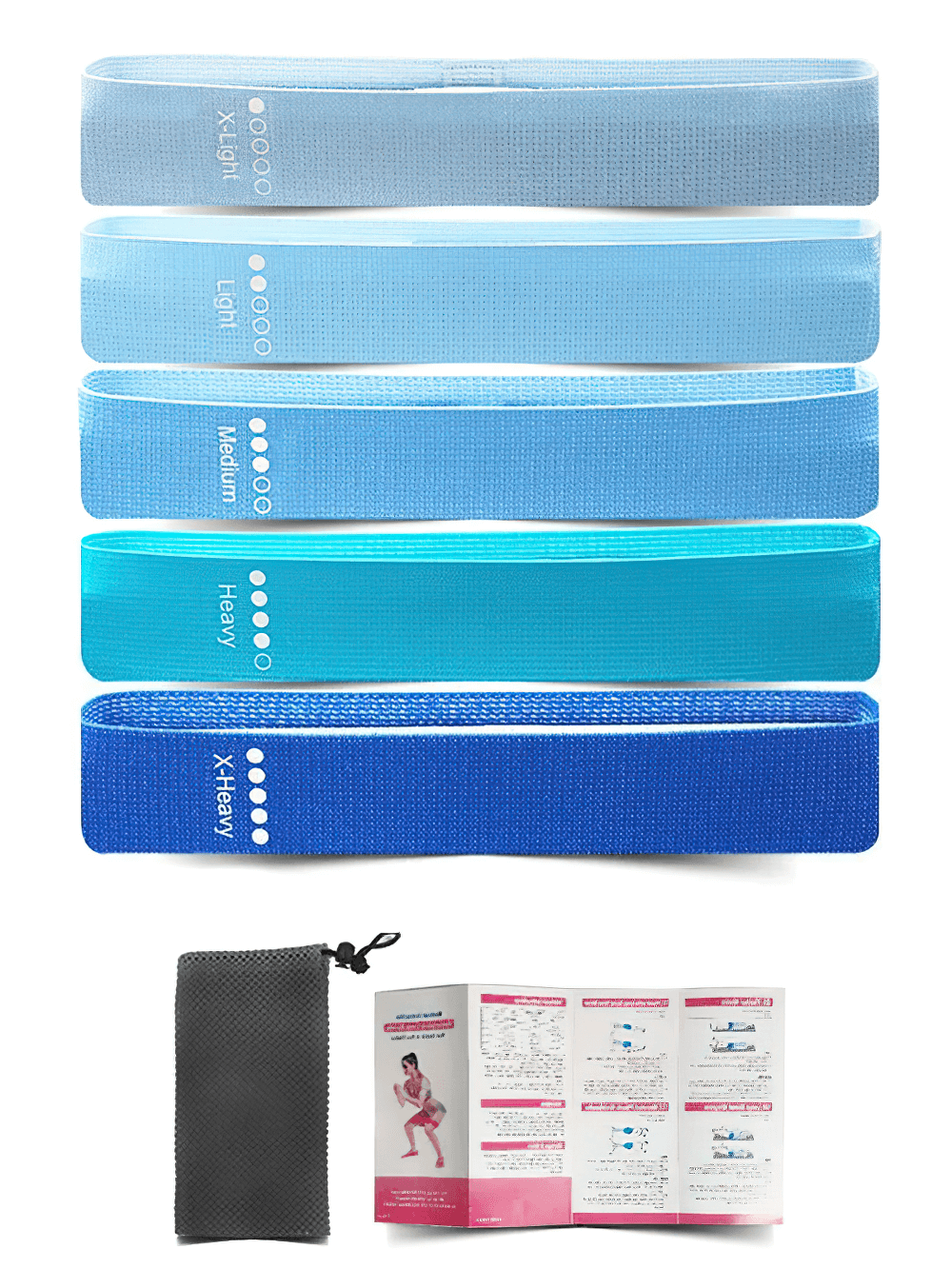 5pcs resistance bands set SF3362 with varying strength levels, workout guide and carry pouch, perfect for yoga and fitness training.