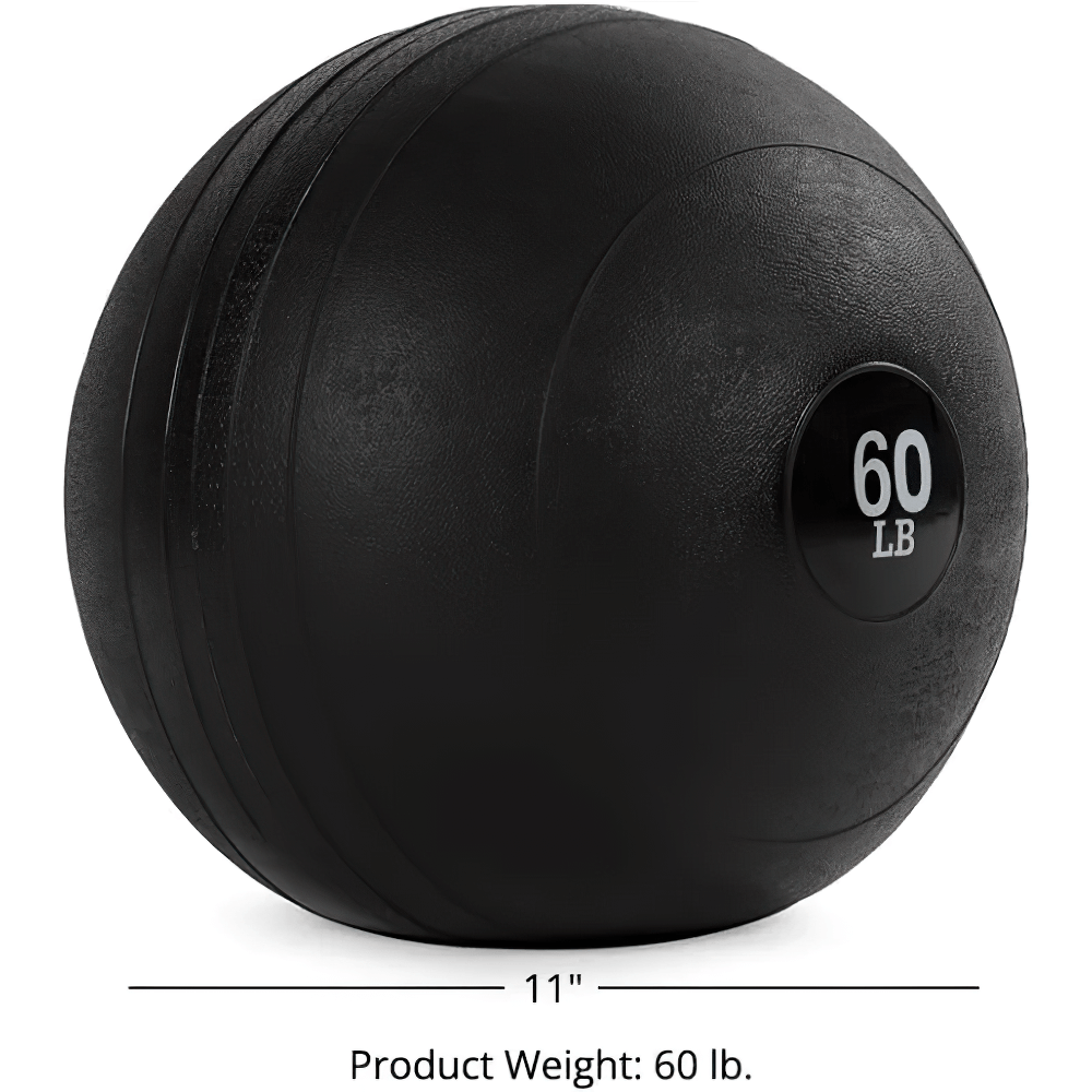 Titan Fitness 60 LB black weighted slam ball with durable leather core and rubber shell, ideal for HIIT and strength training exercises.