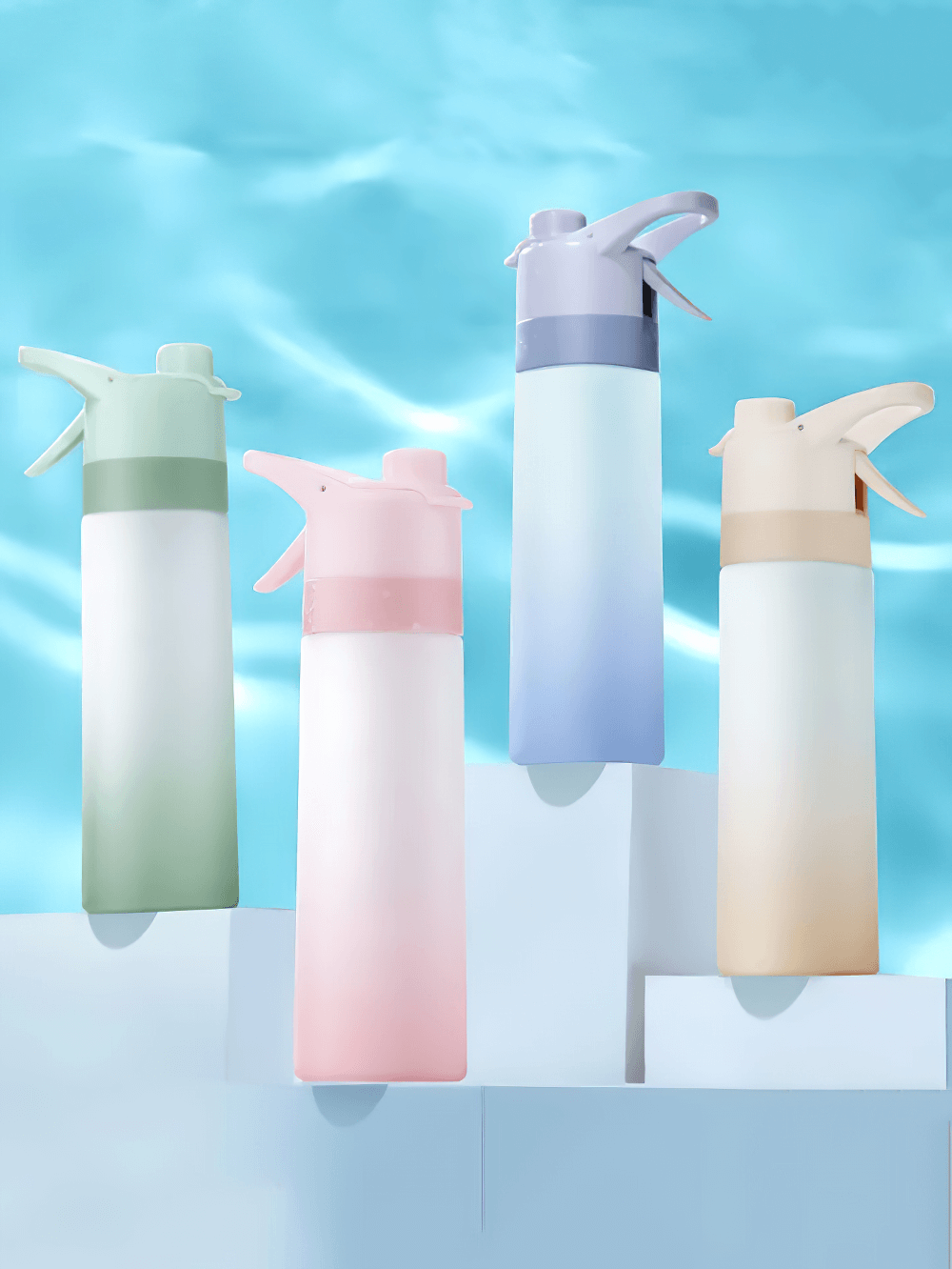 Colorful 650ml Spray Water Bottle for Outdoor Activities - SF3492 on display, perfect for gym, hiking, and fitness use.