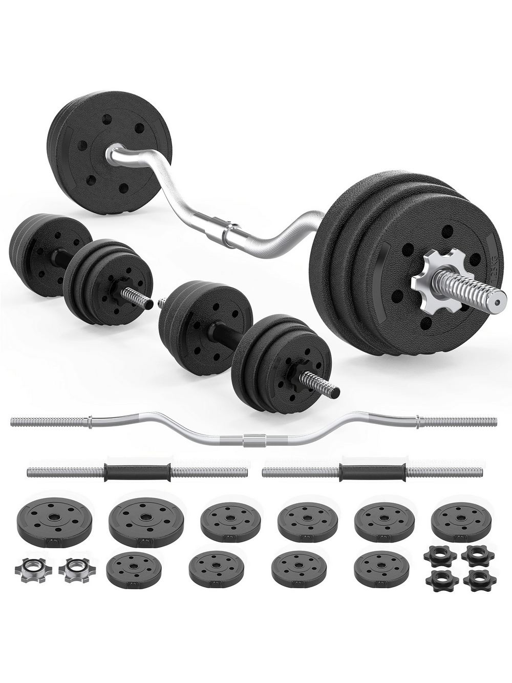 66LB adjustable dumbbell and barbell set SF2917 with spin-lock system and weight plates for versatile home and gym workouts.