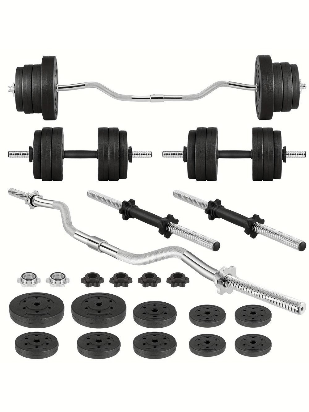 66LB adjustable dumbbell and barbell set with weight plates and spin-lock for home or gym workouts. Versatile 2-in-1 design.