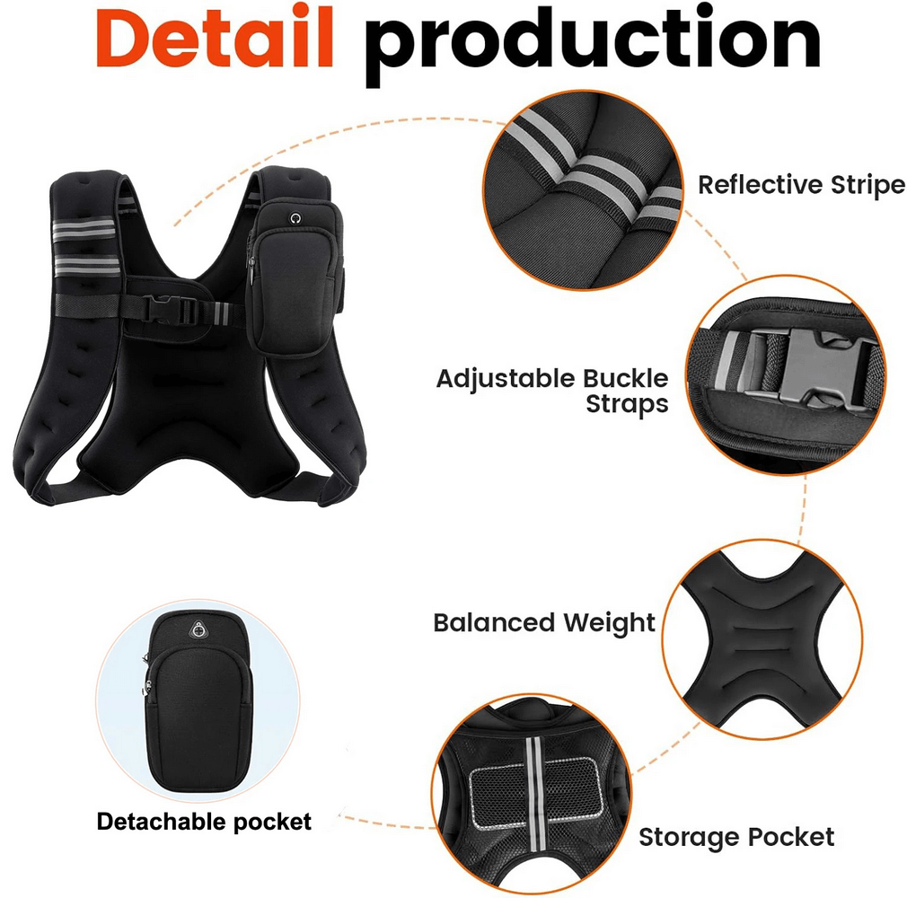 Details of 6lb/8lb Weighted Vest for Running Training - SF3432 with adjustable buckle straps and phone storage pocket.