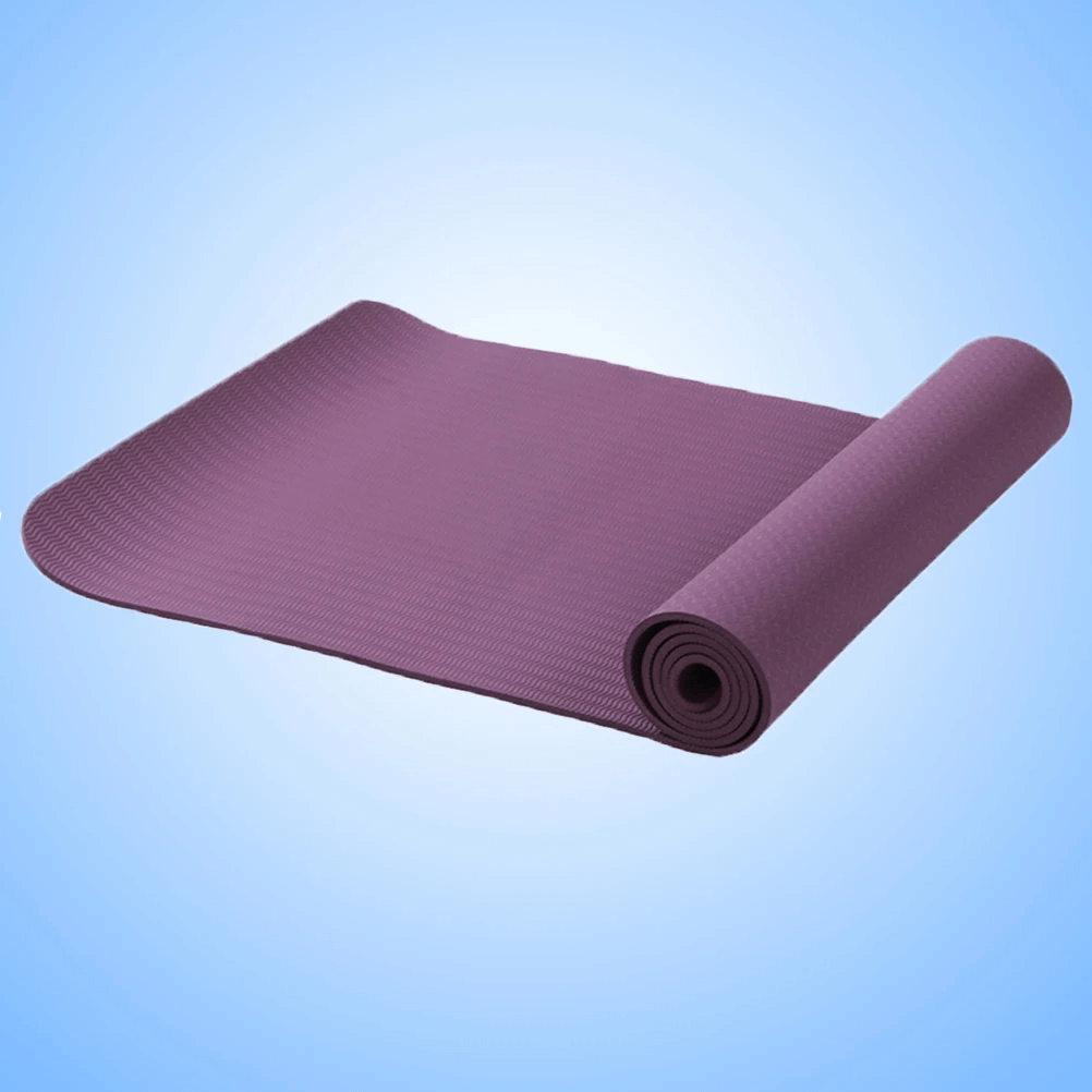 Purple 6mm EVA foam non-slip yoga mat, perfect for gym and travel. Thick, foldable, and lightweight for ultimate support during workouts.