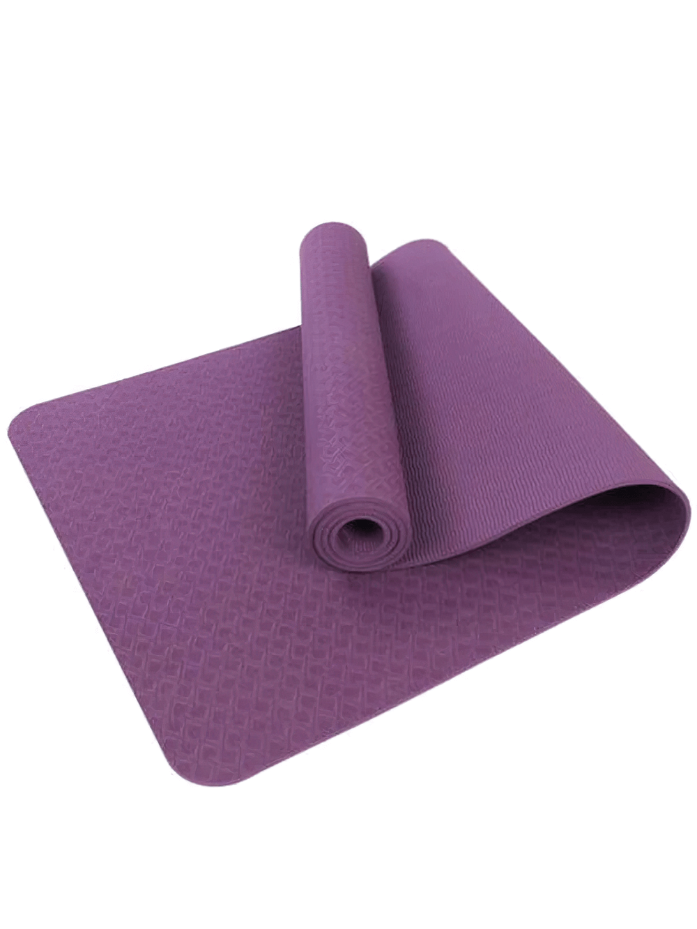 Purple 6mm EVA foam yoga mat, non-slip, foldable, lightweight, perfect for travel and gym workouts. High-density for joint protection.