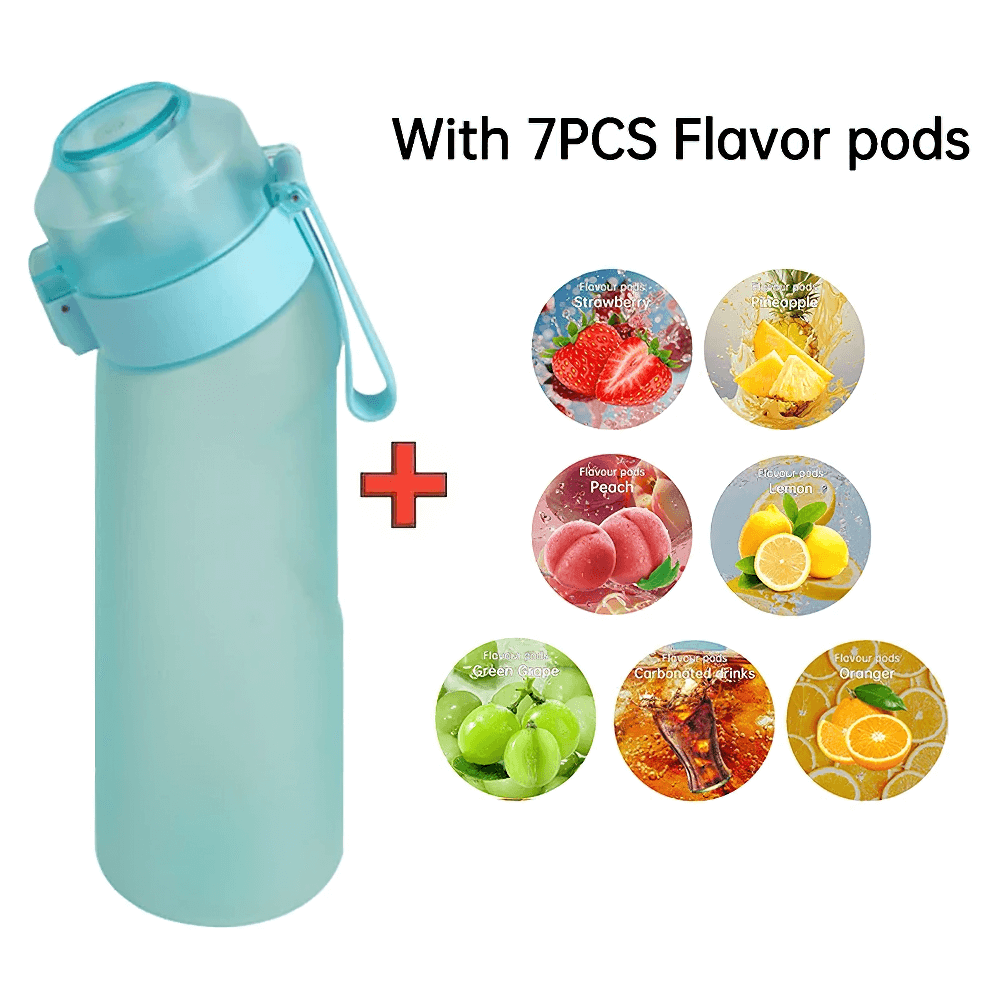 7-Flavor Pods Water Bottle with Straw - SF3071, stylish turquoise design with flavor pods for a refreshing hydration experience.