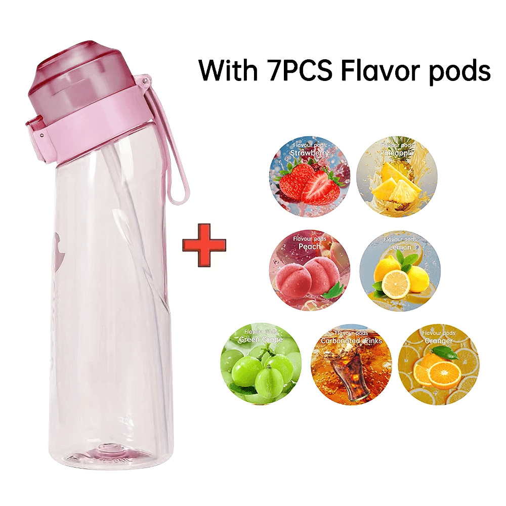 Discover the 7-Flavor Pods Water Bottle with Straw - Enhance hydration with a Tritan plastic sports bottle and 7 delicious flavor pods.