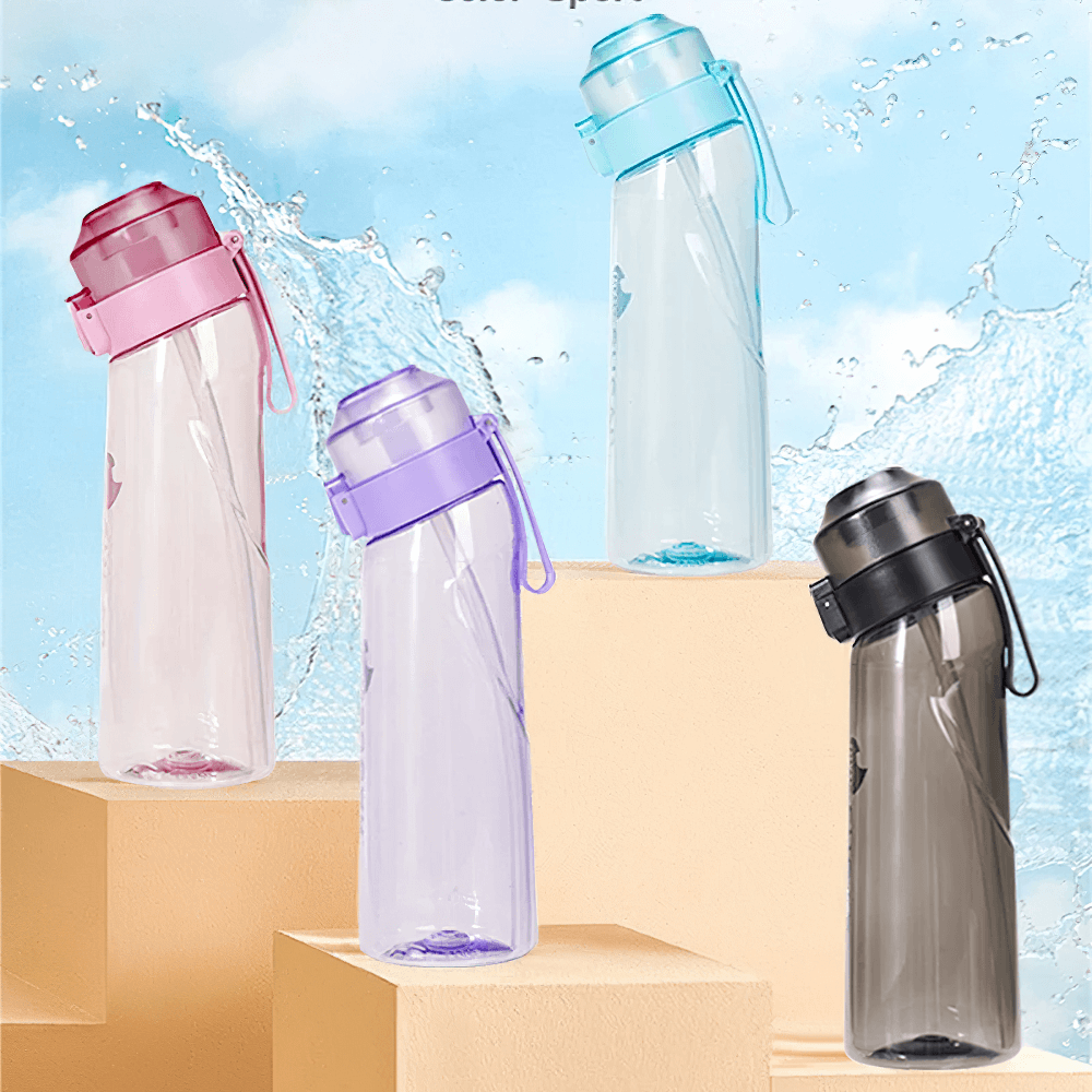 Colorful plastic sports water bottles with attached lids on display, ideal for flavored hydration and active lifestyles.