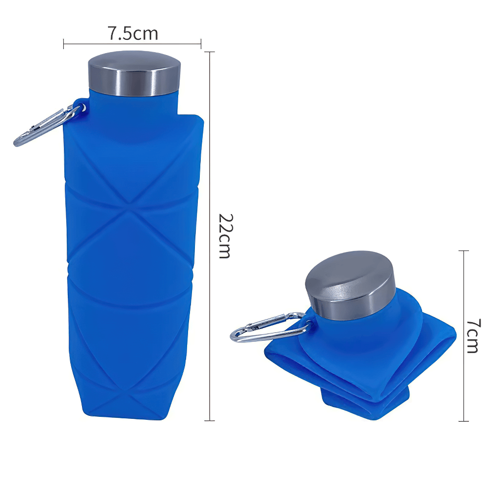 700ml Foldable Silicone Water Bottle for Outdoor - SF3503, blue collapsible design with carabiner clip, perfect for hiking and travel.