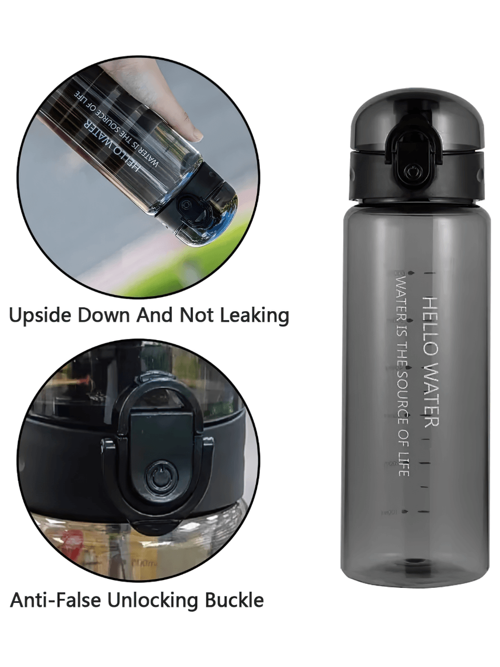 780ml Sporty Reusable Water Bottle with Time Marker, leak-proof and with anti-false unlocking buckle, perfect for on-the-go hydration.