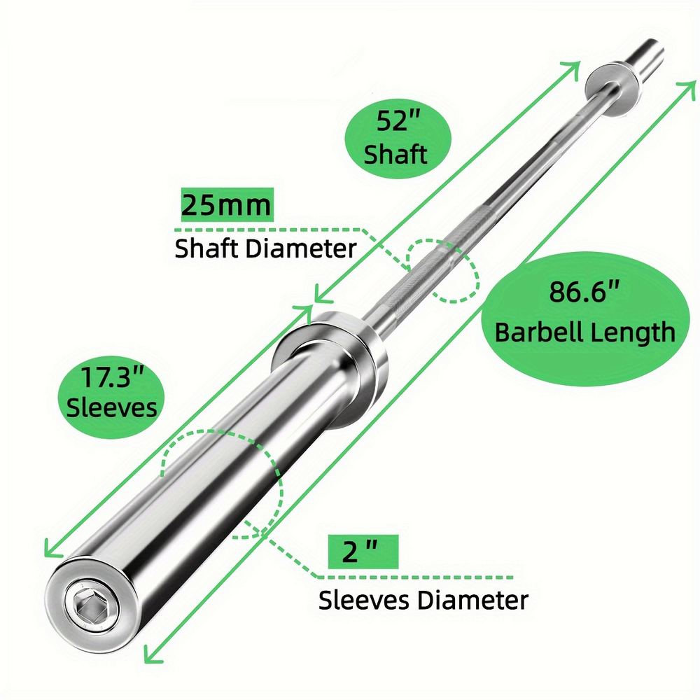 7FT Olympic Barbell with 2-inch sleeves, 25mm shaft diameter, ideal for squats, deadlifts, and bench presses, SF2922.