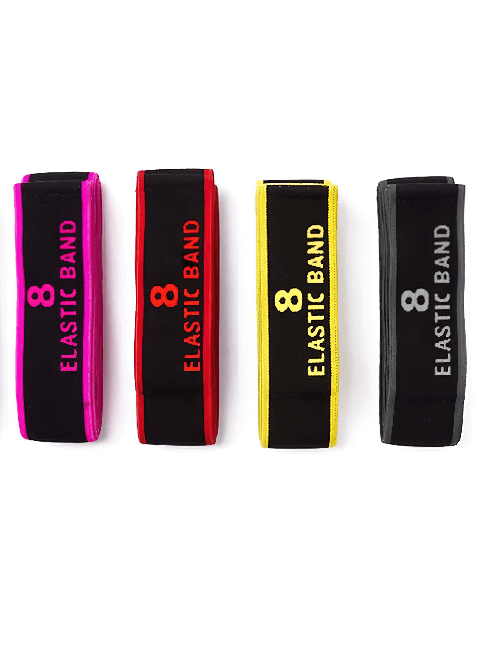 Colorful 8-section elastic bands for dance, yoga, Pilates, and stretching exercises, with adjustable tension and numbered loops.