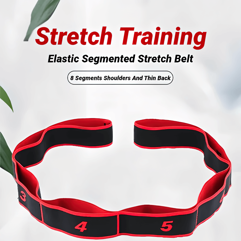 8-section resistance stretch band for dance, yoga, Pilates, and fitness training with adjustable tension loops for flexibility and strength.