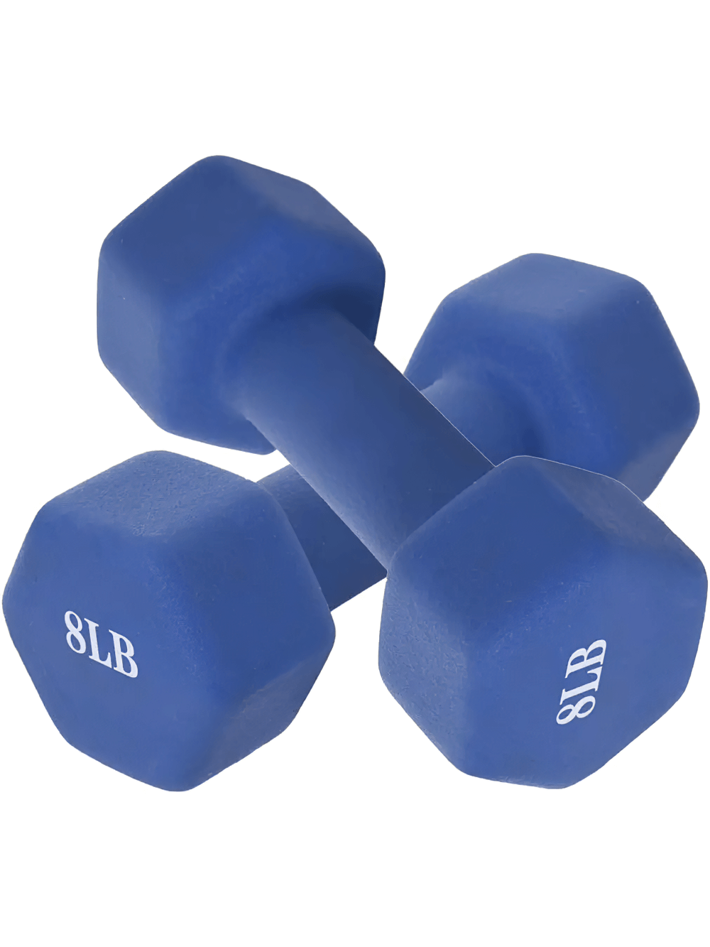 8lb Neoprene Dumbbells Pair for Strength Training - SF3435 in blue with hexagonal design to prevent rolling during workouts.