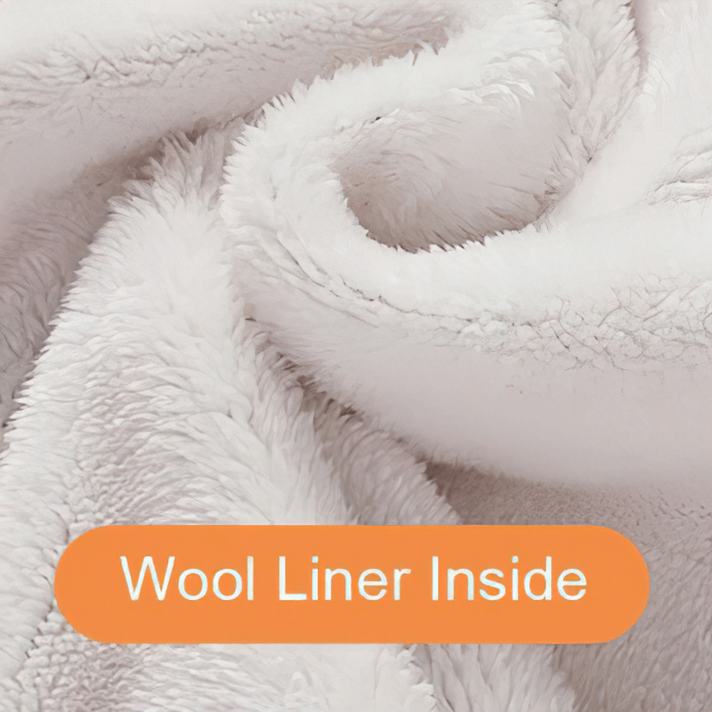 Close-up of wool liner inside a cozy fleece fabric, highlighting soft texture and warmth.