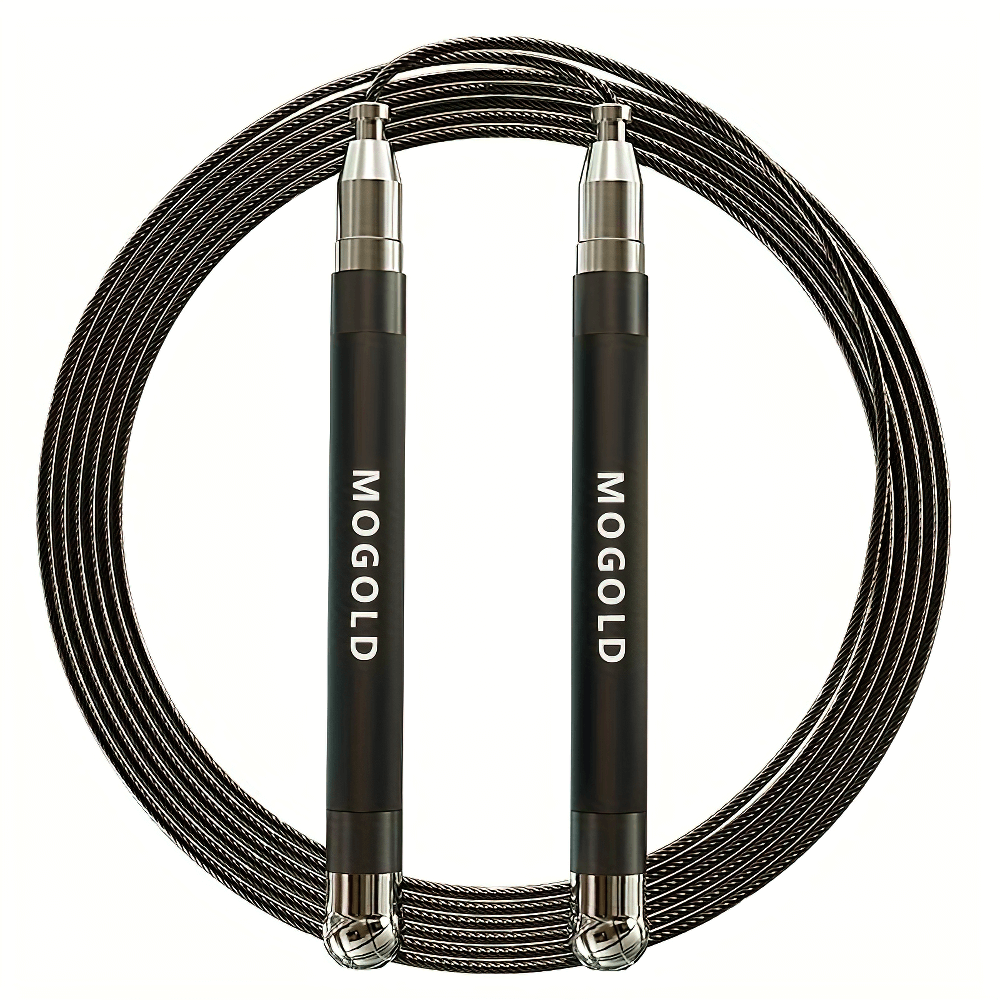 High-speed jump rope with stainless steel handles and tangle-free cable, perfect for cardio and cross-training workouts.