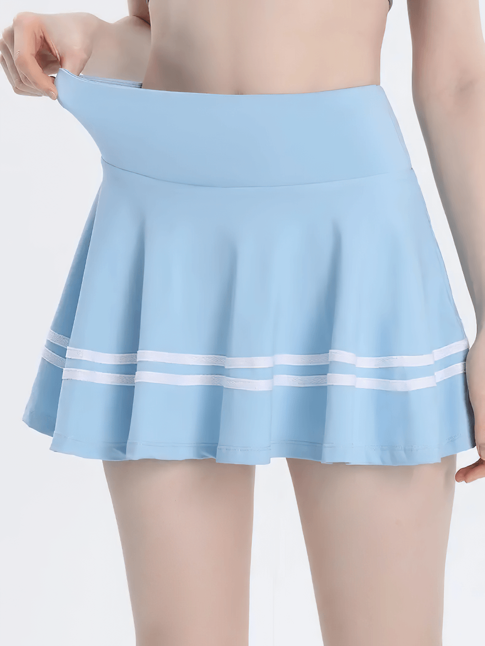 Alt Tag: A-Line Athletic Skater Skirt for Yoga and Running - SF4392 light blue high-waist tennis skort, quick-dry flared A-line fit