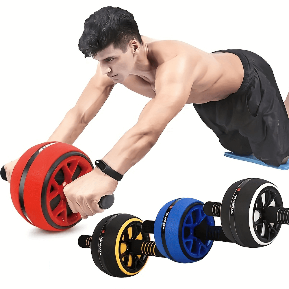 Man exercising with Ab Roller Wheel, showcasing versatile core and abdominal trainer SF2807 with colorful rollers.