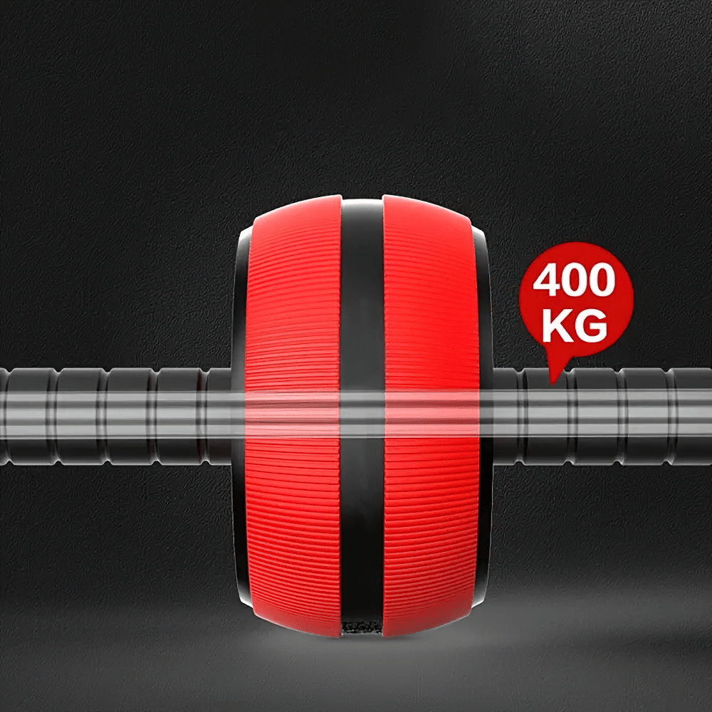 Red ab roller wheel with 400 KG weight limit, designed for core strengthening and stability, featuring durable materials for fitness.