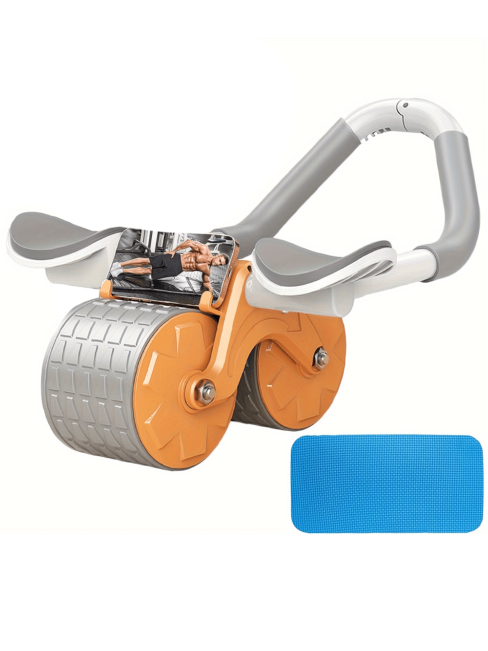 Ab roller wheel with return assist, SF2809, for core training and muscle building, ideal for home workouts, includes blue mat.