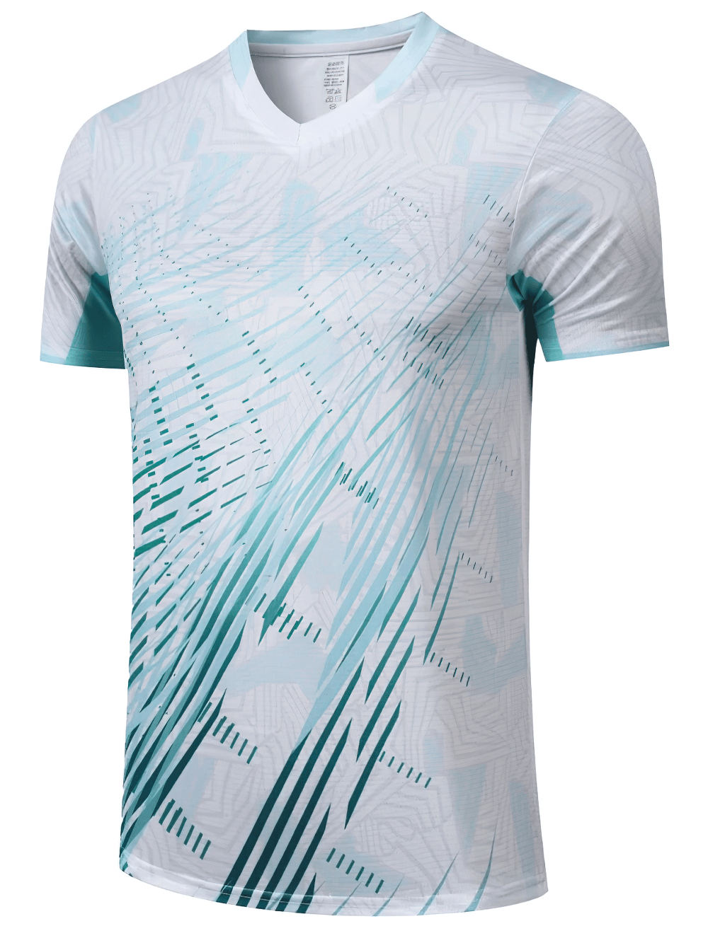 Abstract Print V-Neck Soccer Training Jersey - SF4624 in a dynamic graphic design with short sleeves.