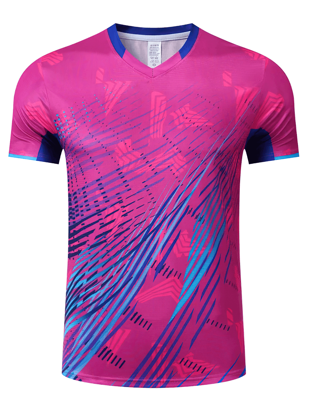 Abstract Print V-Neck Soccer Training Jersey - SF4624 in vibrant pink with dynamic graphic pattern.