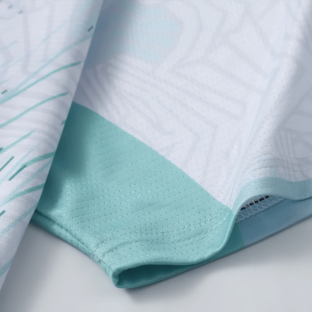 Close-up of the Abstract Print V-Neck Soccer Training Jersey - SF4624 showcasing the graphic pattern and fabric details.