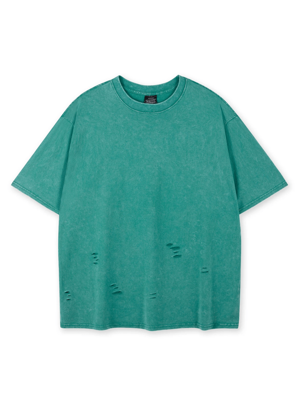 Acid Wash Distressed Oversized Solid Color T-Shirt - SF4755 in teal with ripped details for a streetwear vibe.