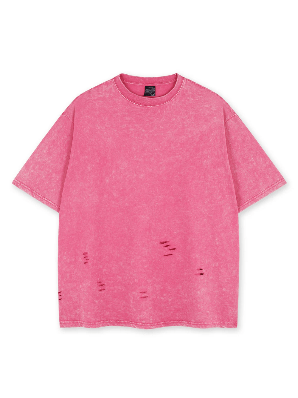 Acid Wash Distressed Oversized Solid Color T-Shirt - SF4755 in pink with distressed details.
