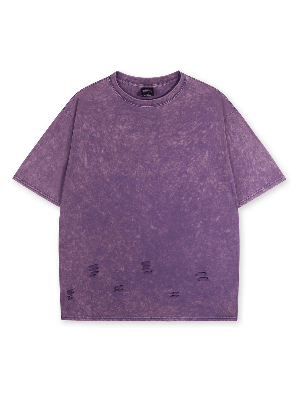 Acid Wash Distressed Oversized Solid Color T-Shirt - SF4755 in purple with ripped details and mineral wash finish.