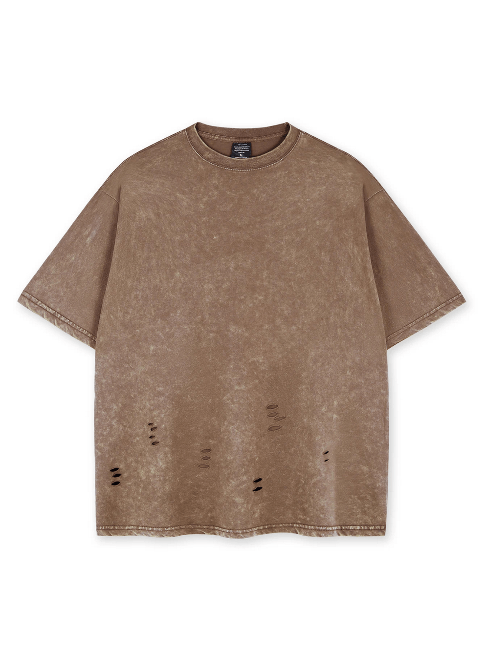 Acid Wash Distressed Oversized Solid Color T-Shirt - SF4755 in brown with ripped details and mineral wash finish.