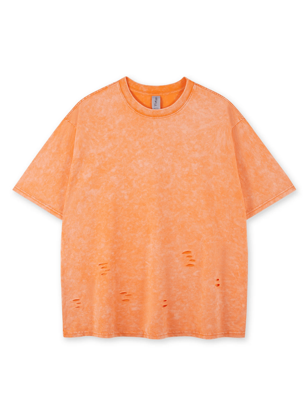 Acid Wash Distressed Oversized Solid Color T-Shirt - SF4755 in vibrant orange with ripped details.
