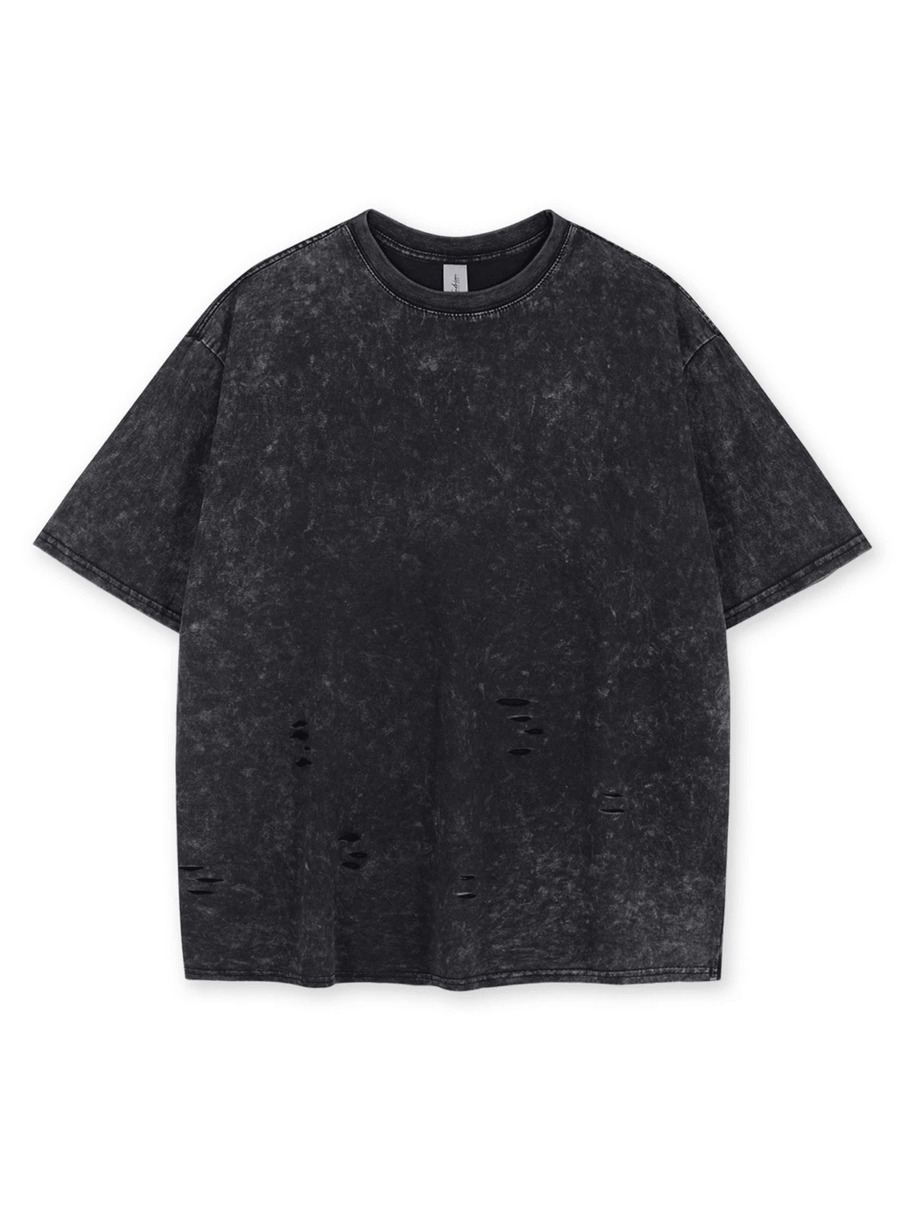 Acid Wash Distressed Oversized Solid Color T-Shirt - SF4755 in washed black with ripped details.