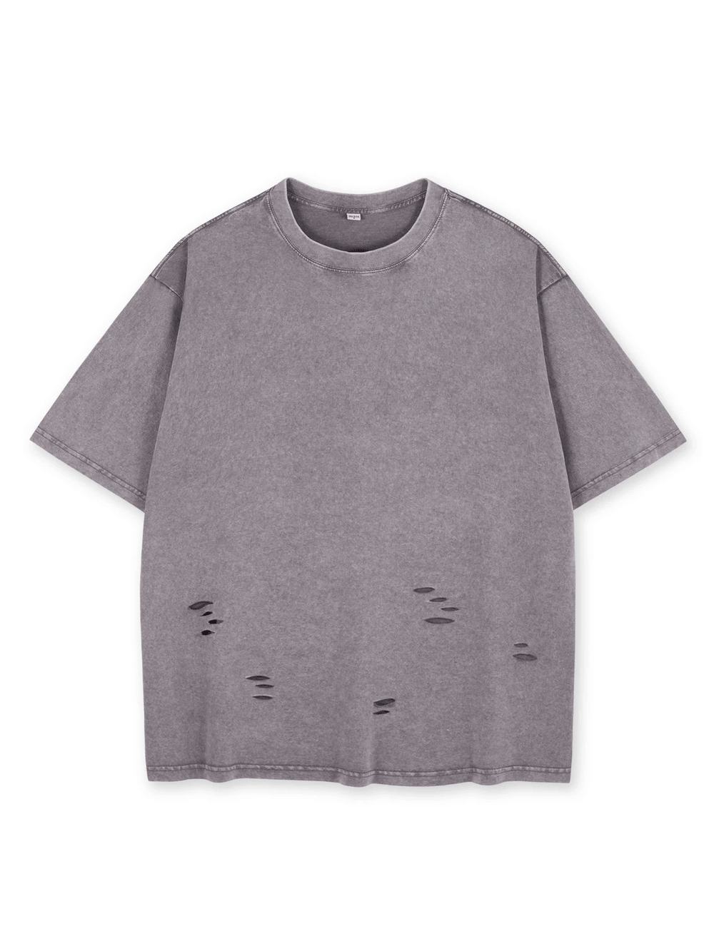 Acid Wash Distressed Oversized Solid Color T-Shirt - SF4755 in faded gray with ripped details.