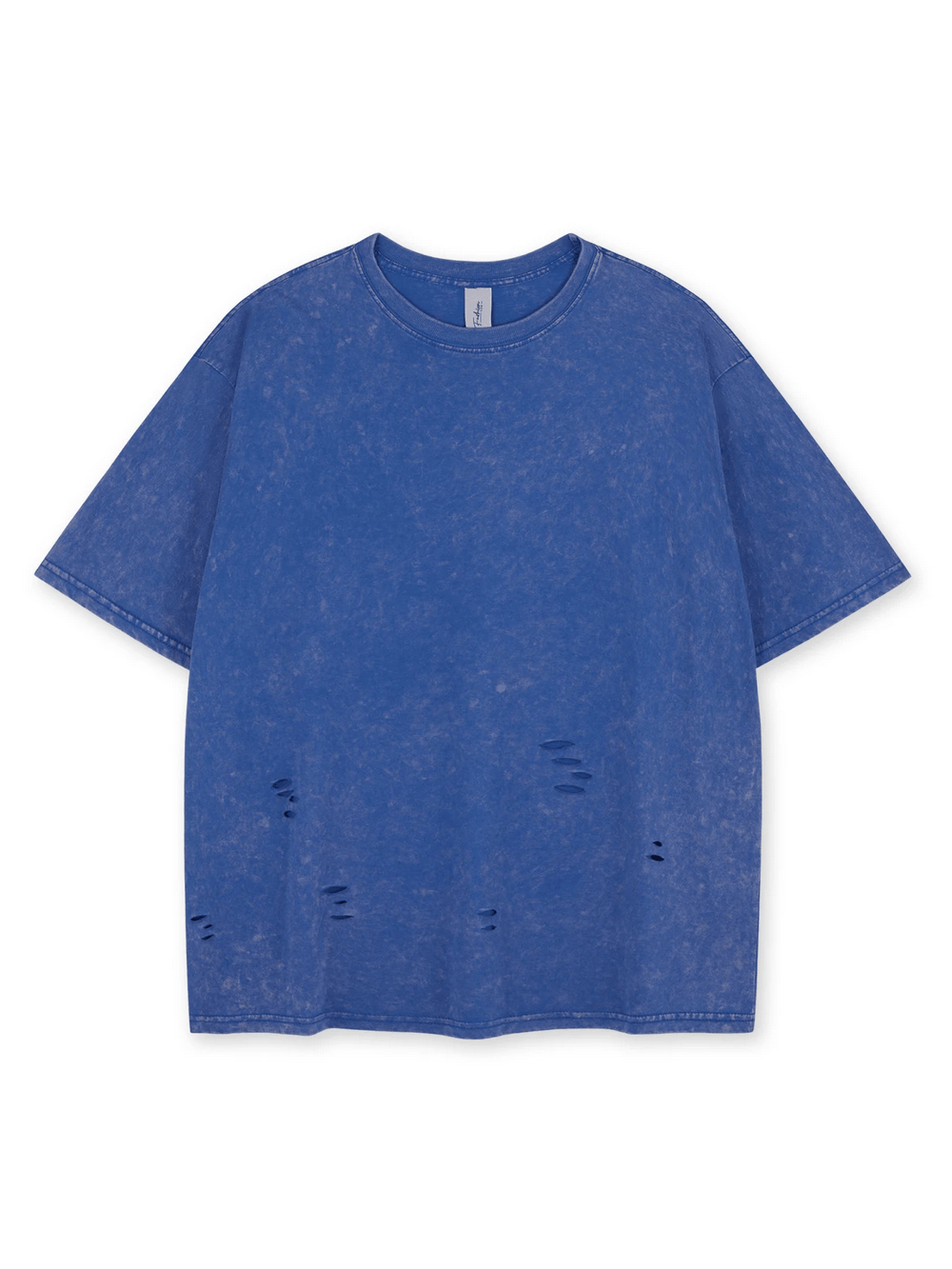 Acid Wash Distressed Oversized Solid Color T-Shirt - SF4755 in blue with ripped details and mineral wash finish.