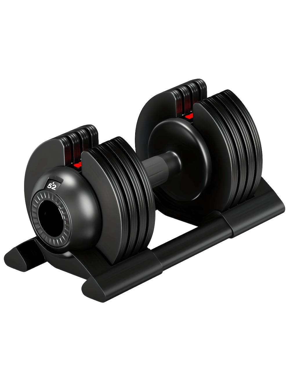 Adjustable 104LBS dumbbell on rack with anti-slip handle for versatile home strength training.