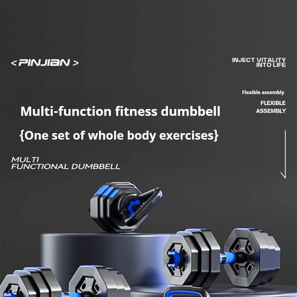 Alt Tag: Adjustable 4-in-1 dumbbell and barbell set for versatile home workouts with ergonomic handles and secure locking mechanisms.