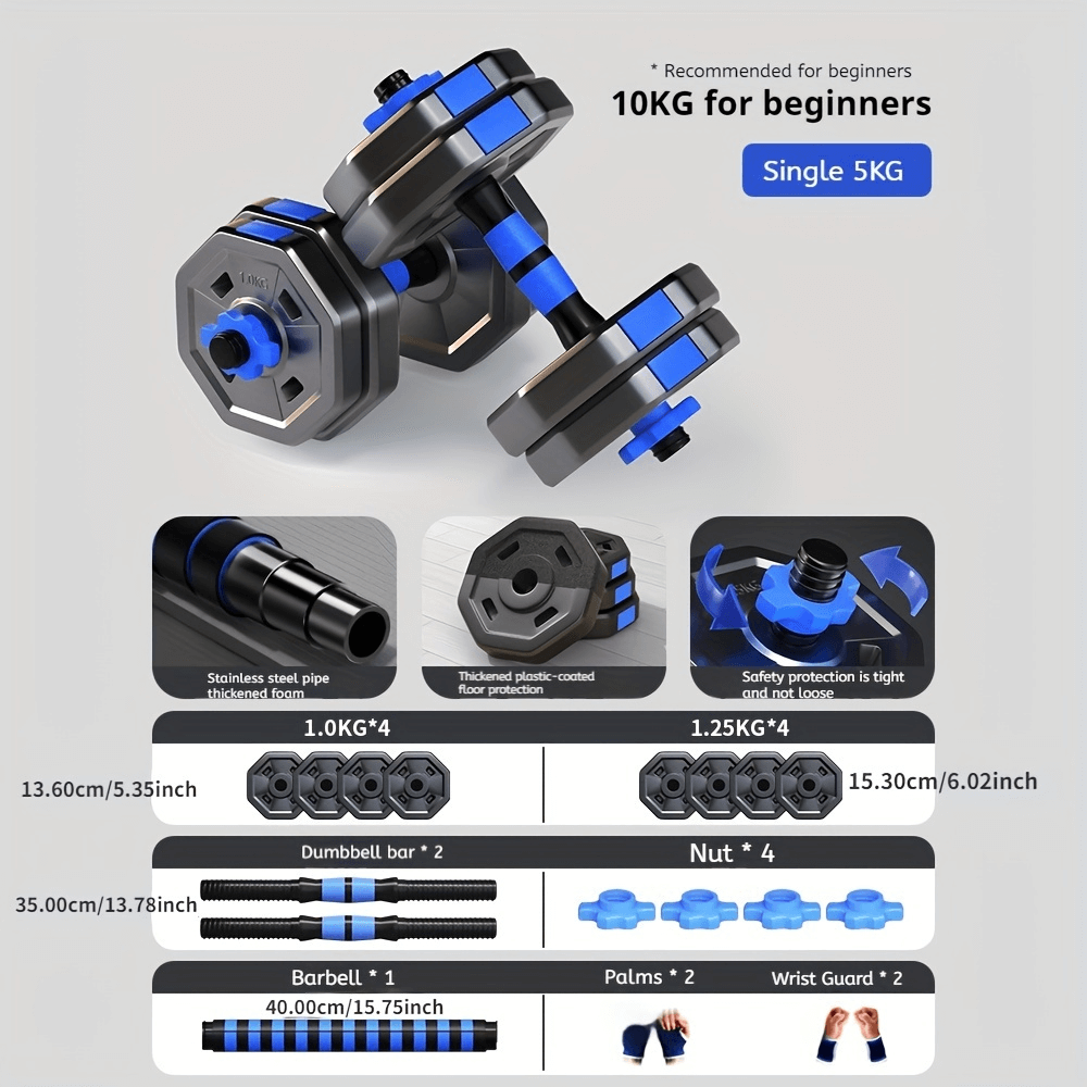 Adjustable 4-in-1 Dumbbell and Barbell Set SF2923 for beginners, featuring secure components, ergonomic design, and multiple weights.