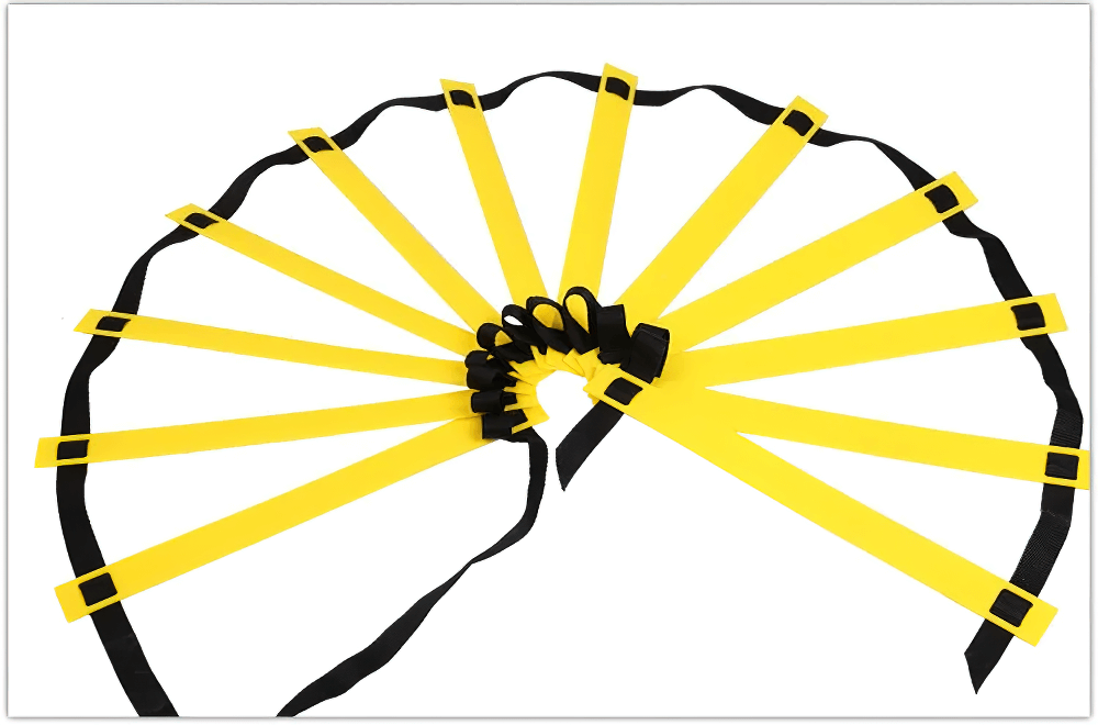 Yellow adjustable agility ladder for speed and footwork, perfect for agility drills, sports training, and cardio workouts.