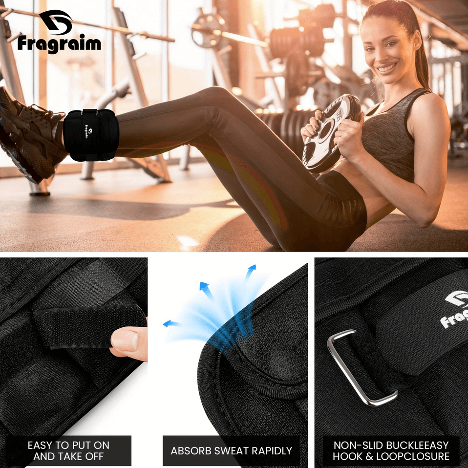 Woman at gym using Adjustable Ankle and Wrist Weights SF2911 with secure hook-and-loop straps for a customized workout.