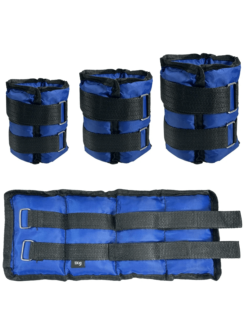 Adjustable ankle and wrist weights with velcro straps for arm and leg workouts, shown in blue with reinforced stitching, SKU SF3308.